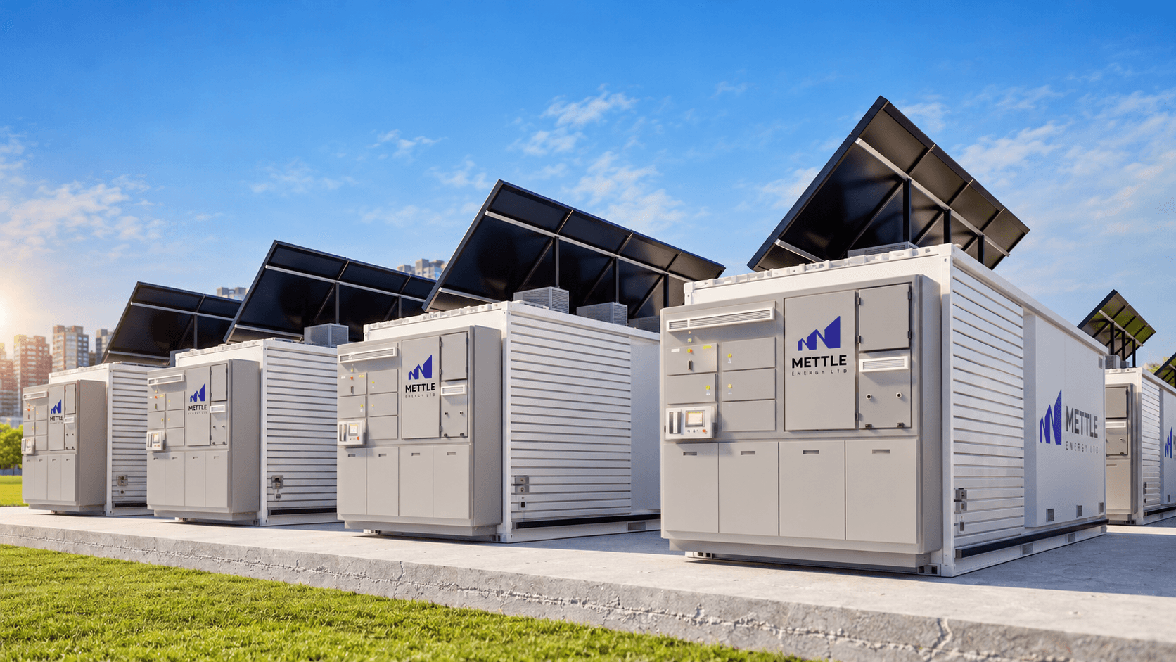 Mettle Energy storage facility featuring energy storage units and solar panels